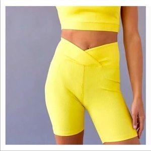 Year of Ours Yellow Ribbed V Waist Biker Short